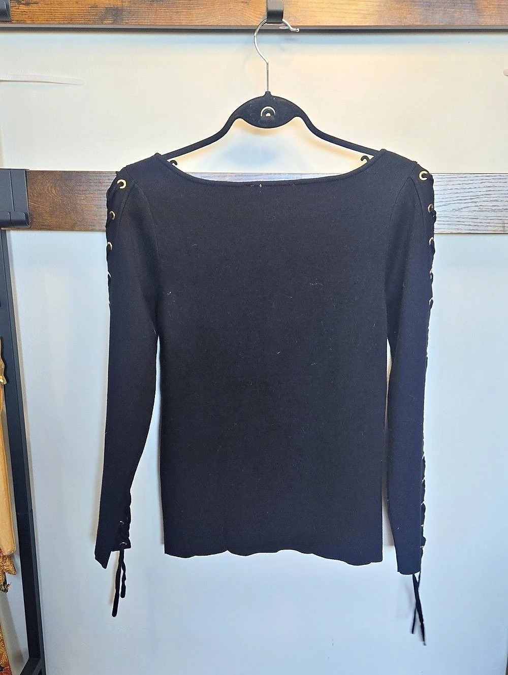 Dex Black Long Sleeve Lace-Up Top Size Large